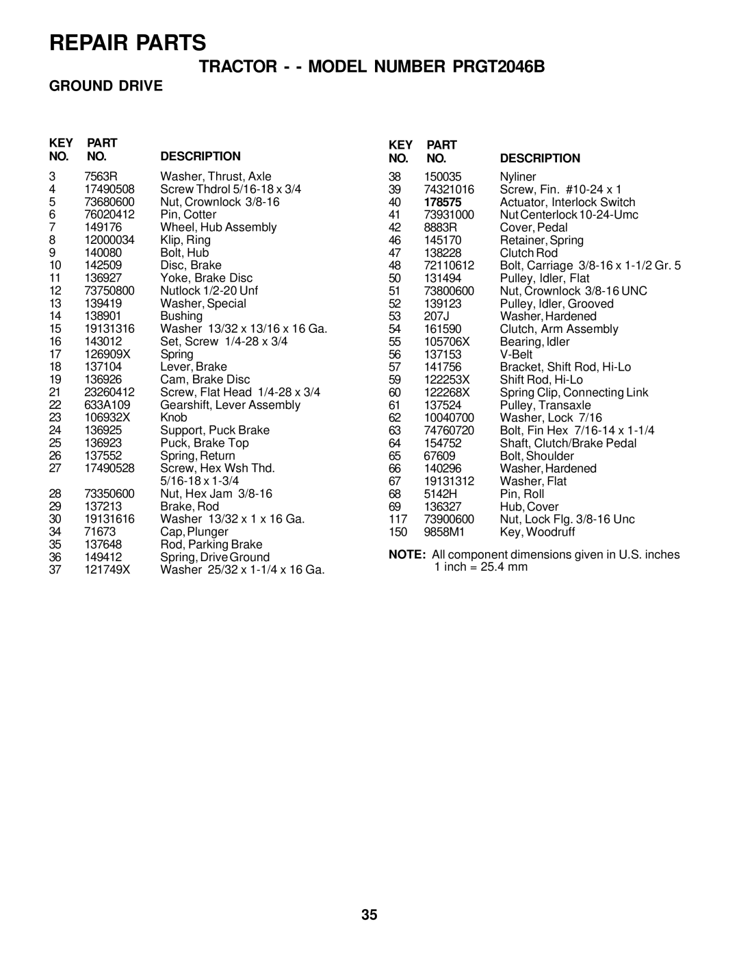 Poulan 178500 owner manual 7563R Washer, Thrust, Axle, Nyliner 