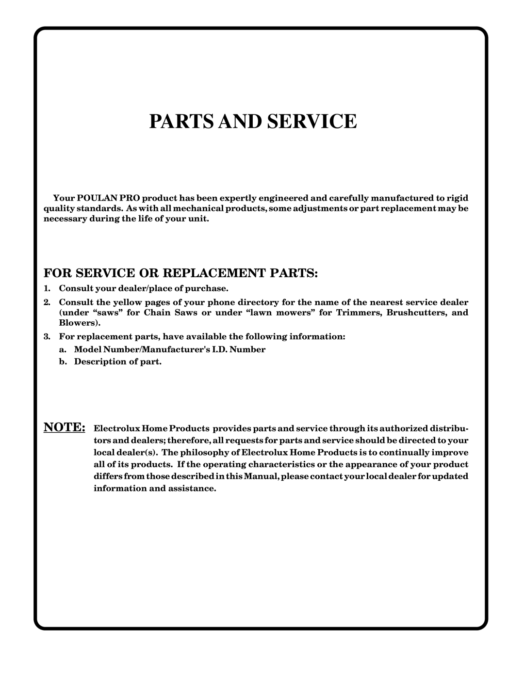 Poulan 178500 owner manual Parts and Service 