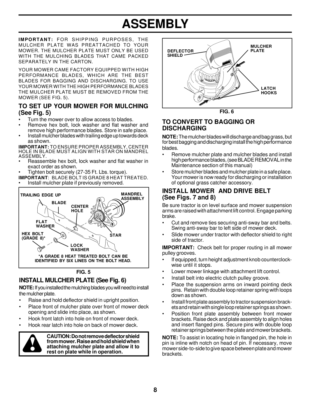 Poulan 178500 owner manual To SET UP Your Mower for Mulching See Fig, Install Mulcher Plate See Fig 