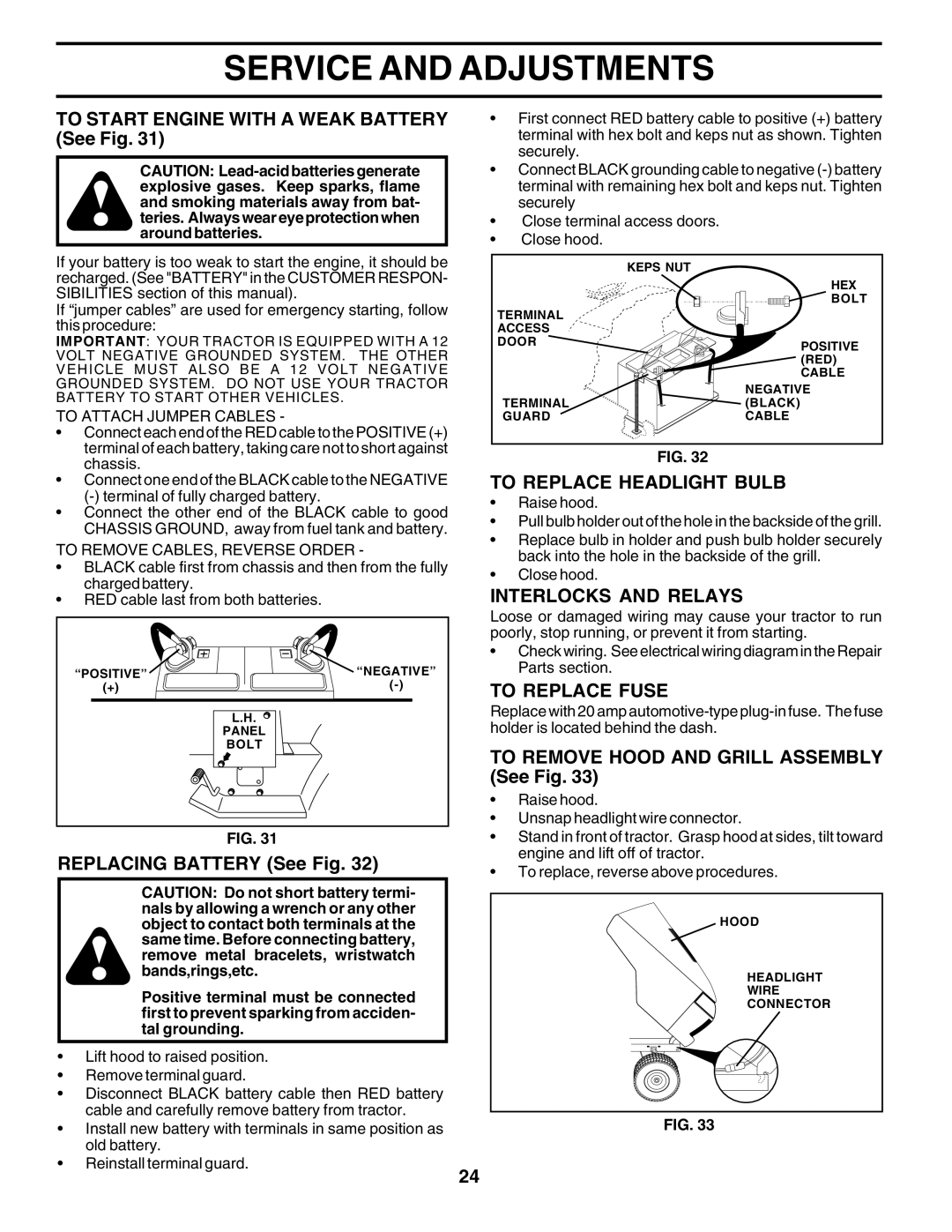 Poulan 179075 owner manual To Replace Headlight Bulb, Interlocks and Relays, To Replace Fuse 