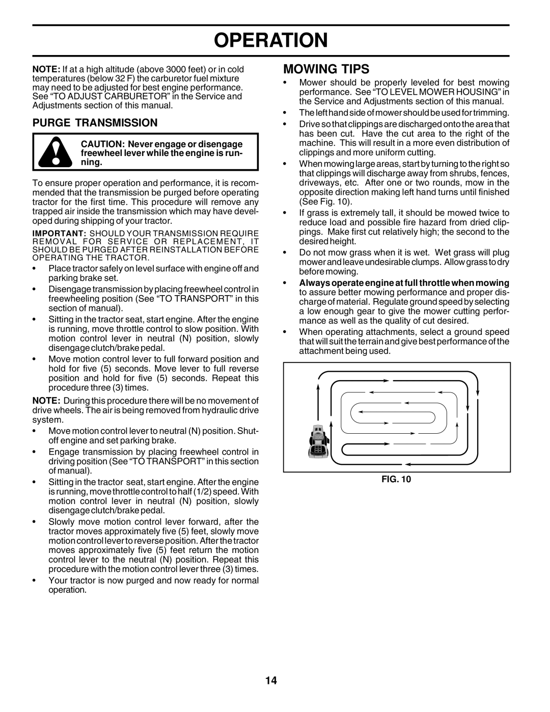 Poulan 180002 owner manual Mowing Tips, Purge Transmission 