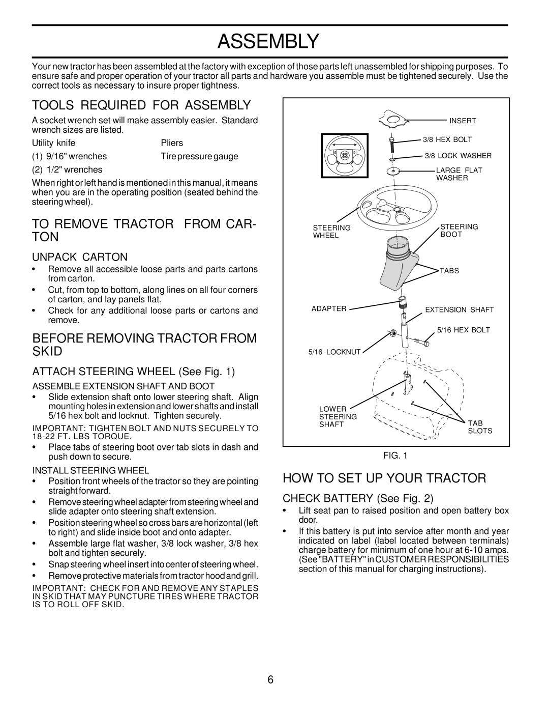 Poulan 180002 Tools Required for Assembly, To Remove Tractor from CAR- TON, Before Removing Tractor from Skid 