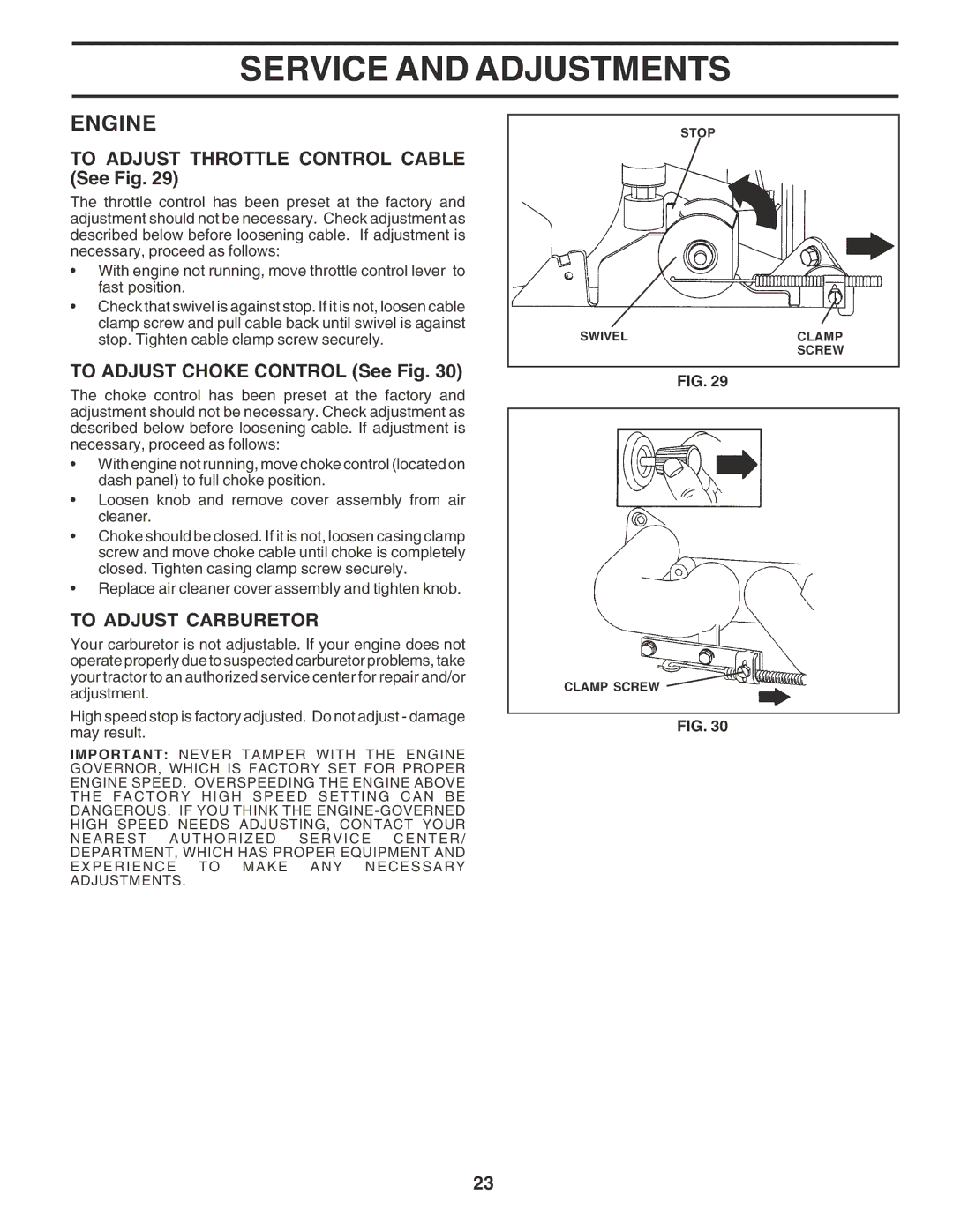 Poulan 180196 owner manual To Adjust Throttle Control Cable See Fig, To Adjust Choke Control See Fig, To Adjust Carburetor 