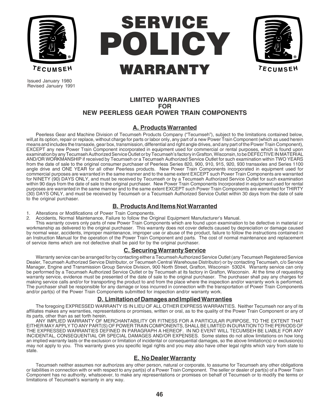 Poulan 180196 owner manual Policy 