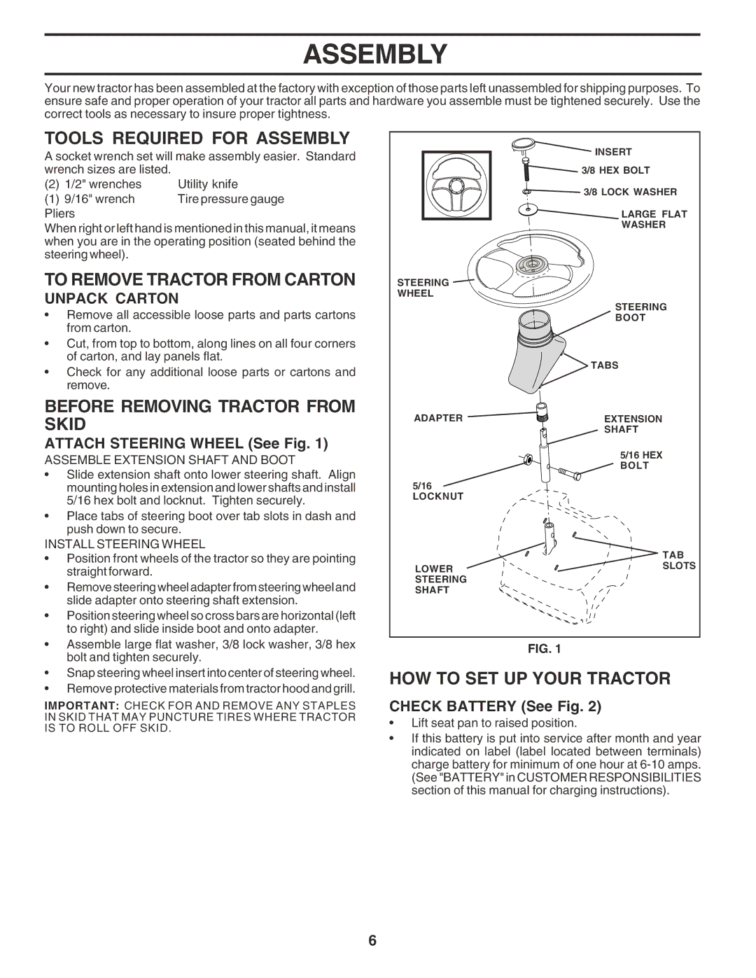 Poulan 180196 Tools Required for Assembly, To Remove Tractor from Carton, Before Removing Tractor from Skid 