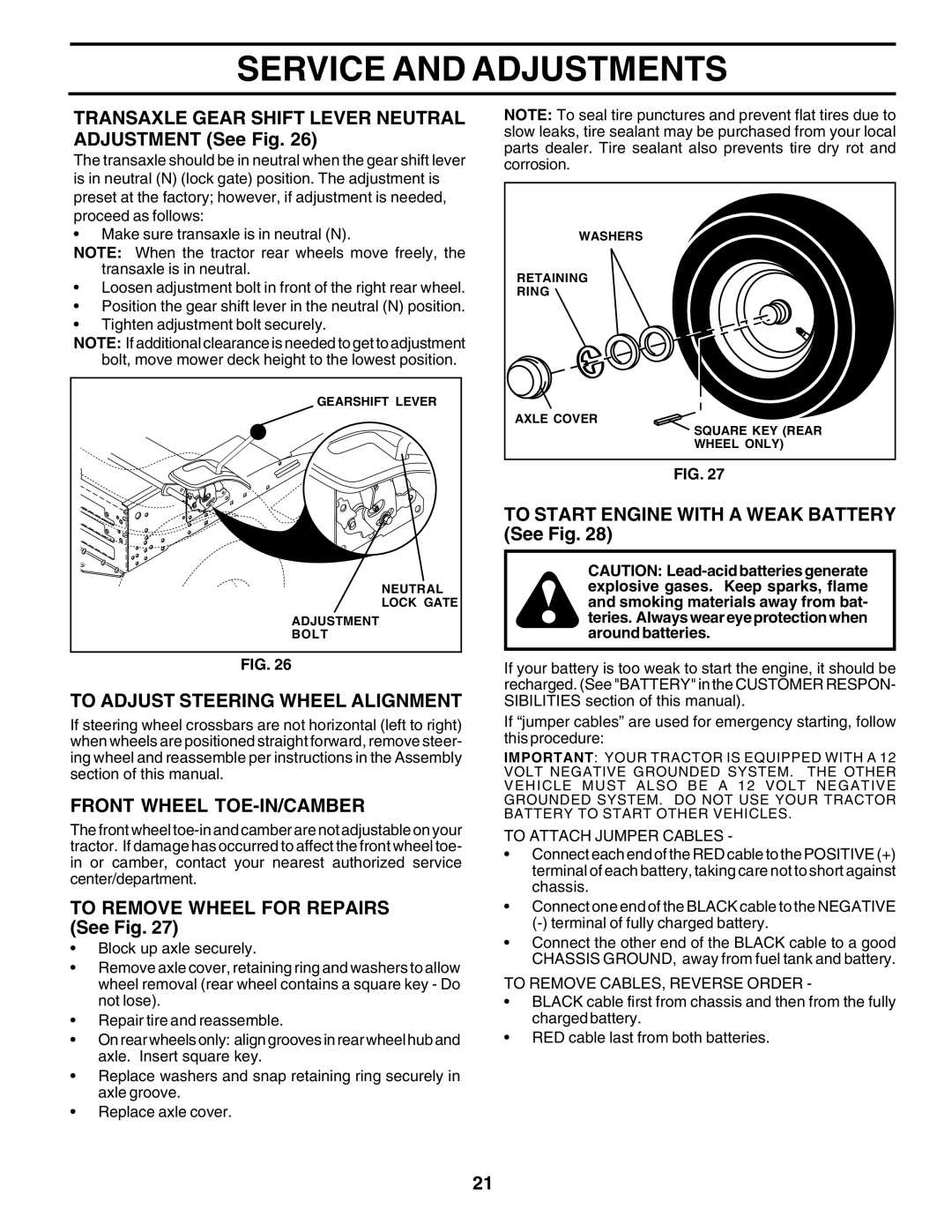 Poulan 180198 owner manual Transaxle Gear Shift Lever Neutral Adjustment See Fig, To Adjust Steering Wheel Alignment 