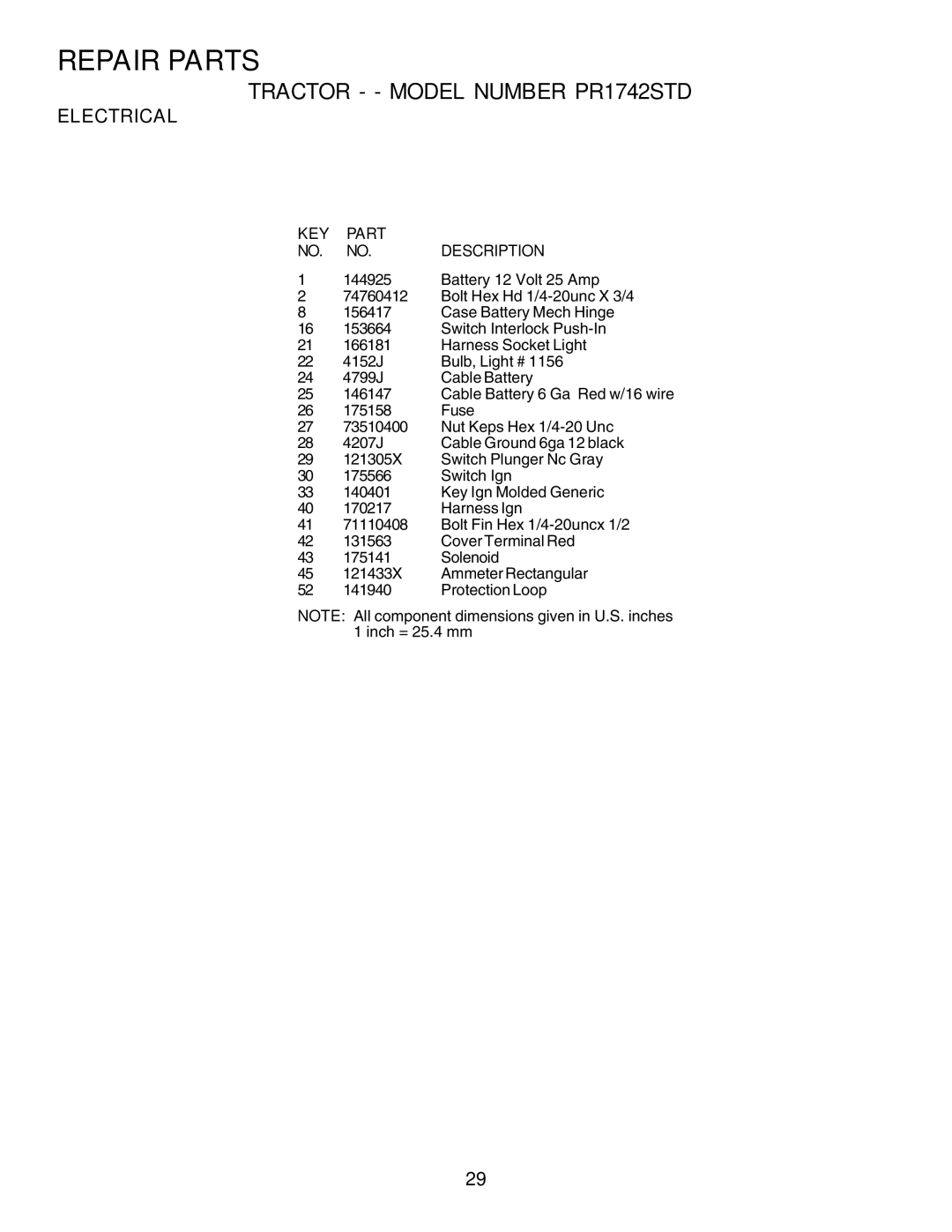 Poulan 180198 owner manual KEY Part NO. NO. Description 