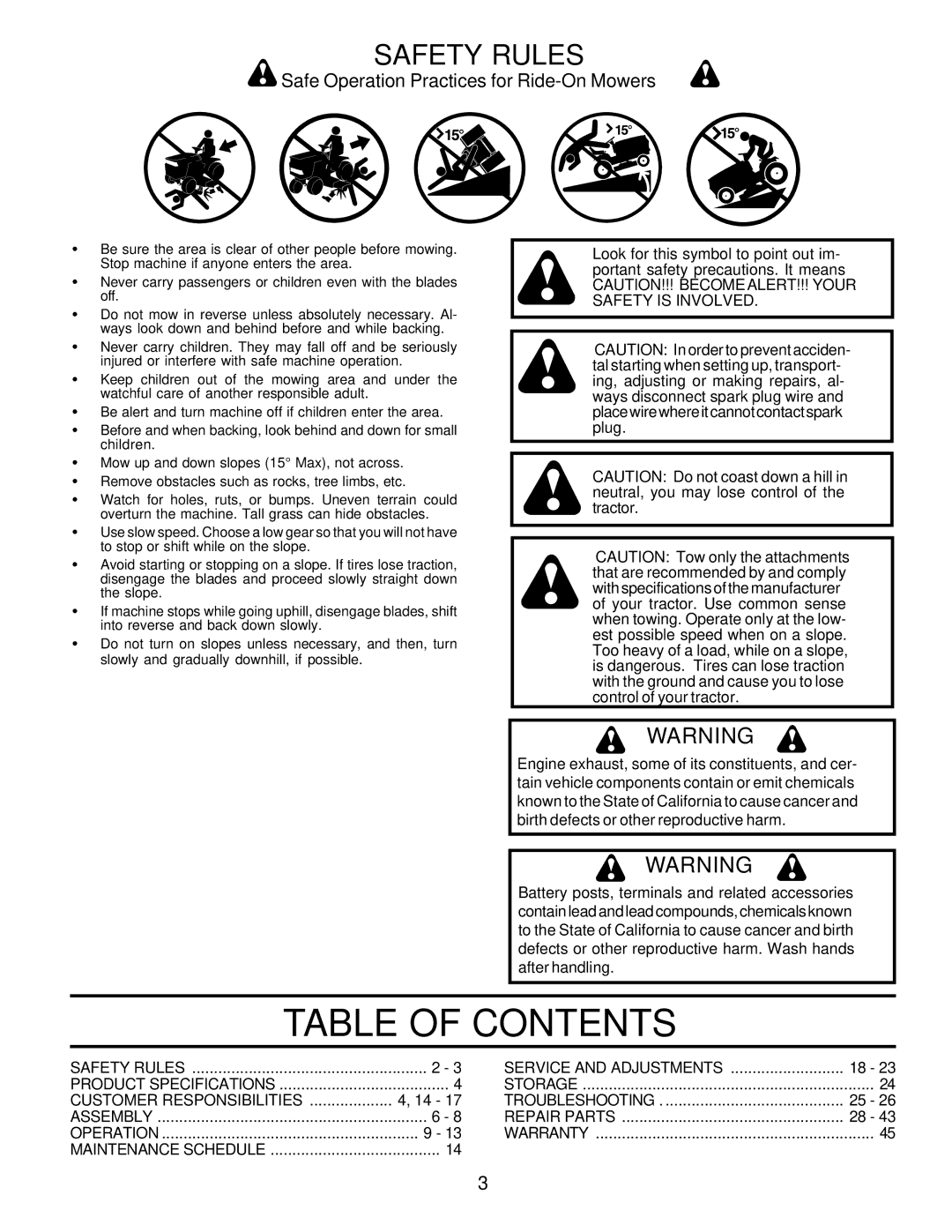 Poulan 180198 owner manual Table of Contents 