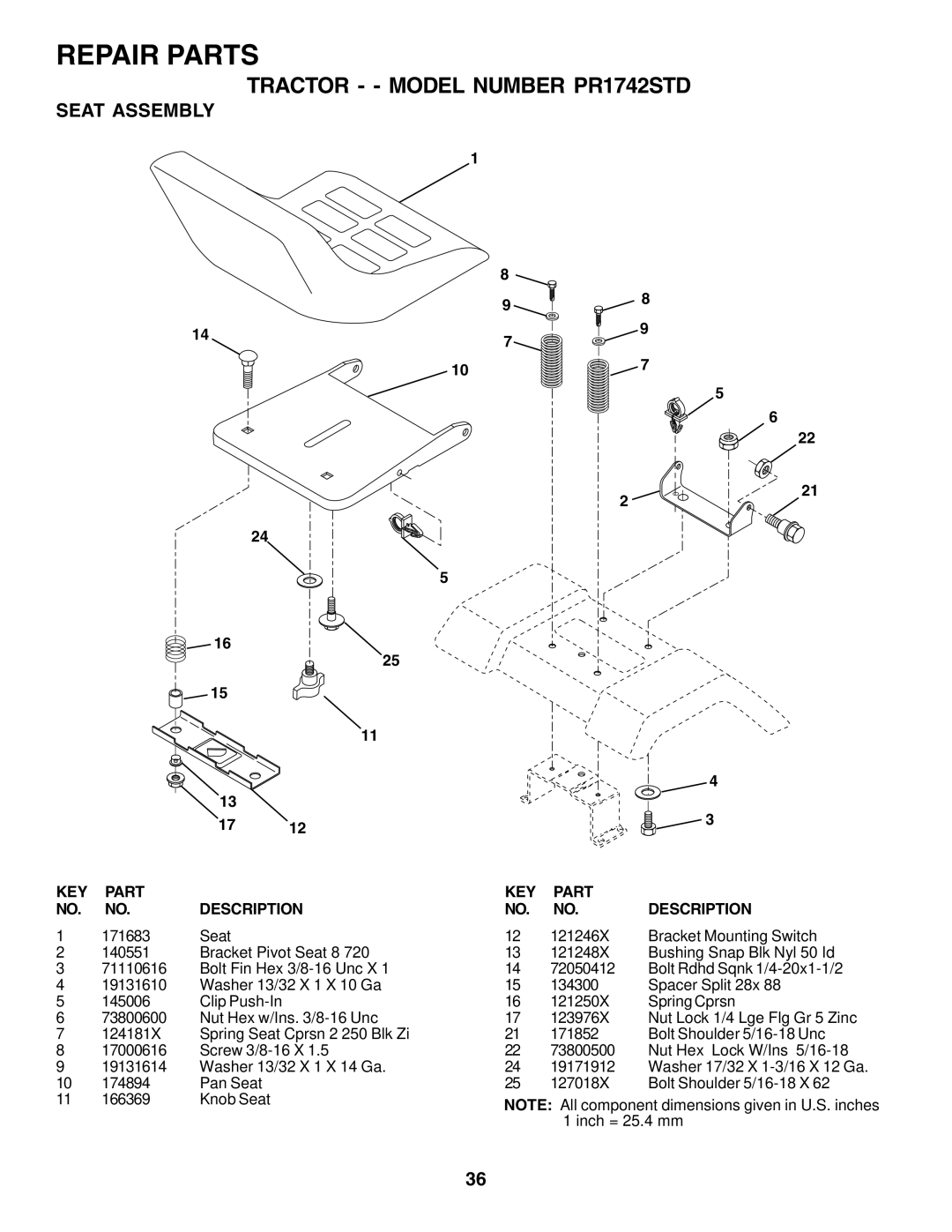 Poulan 180198 owner manual Seat Assembly 