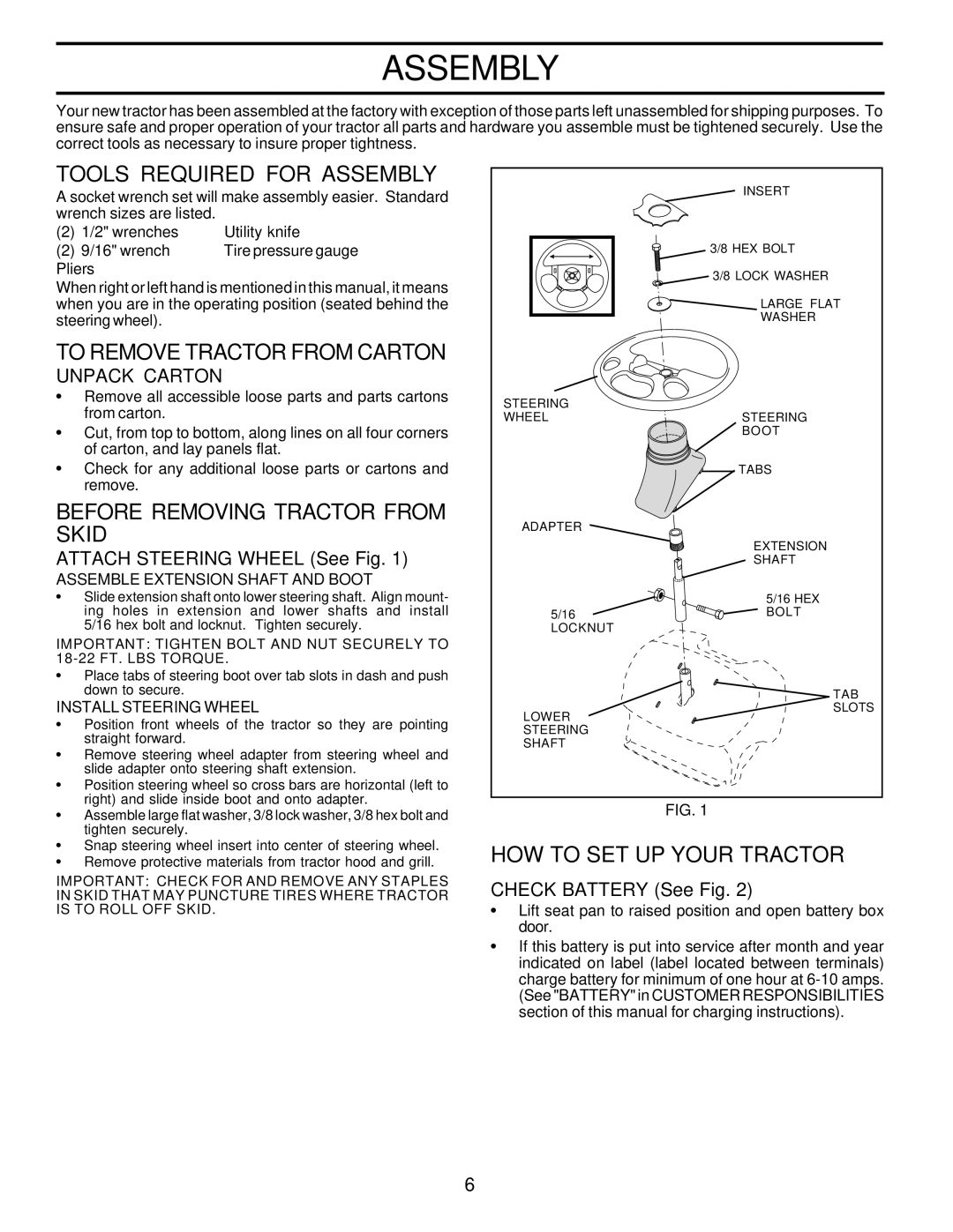 Poulan 180198 Tools Required for Assembly, To Remove Tractor from Carton, Before Removing Tractor from Skid, Unpack Carton 