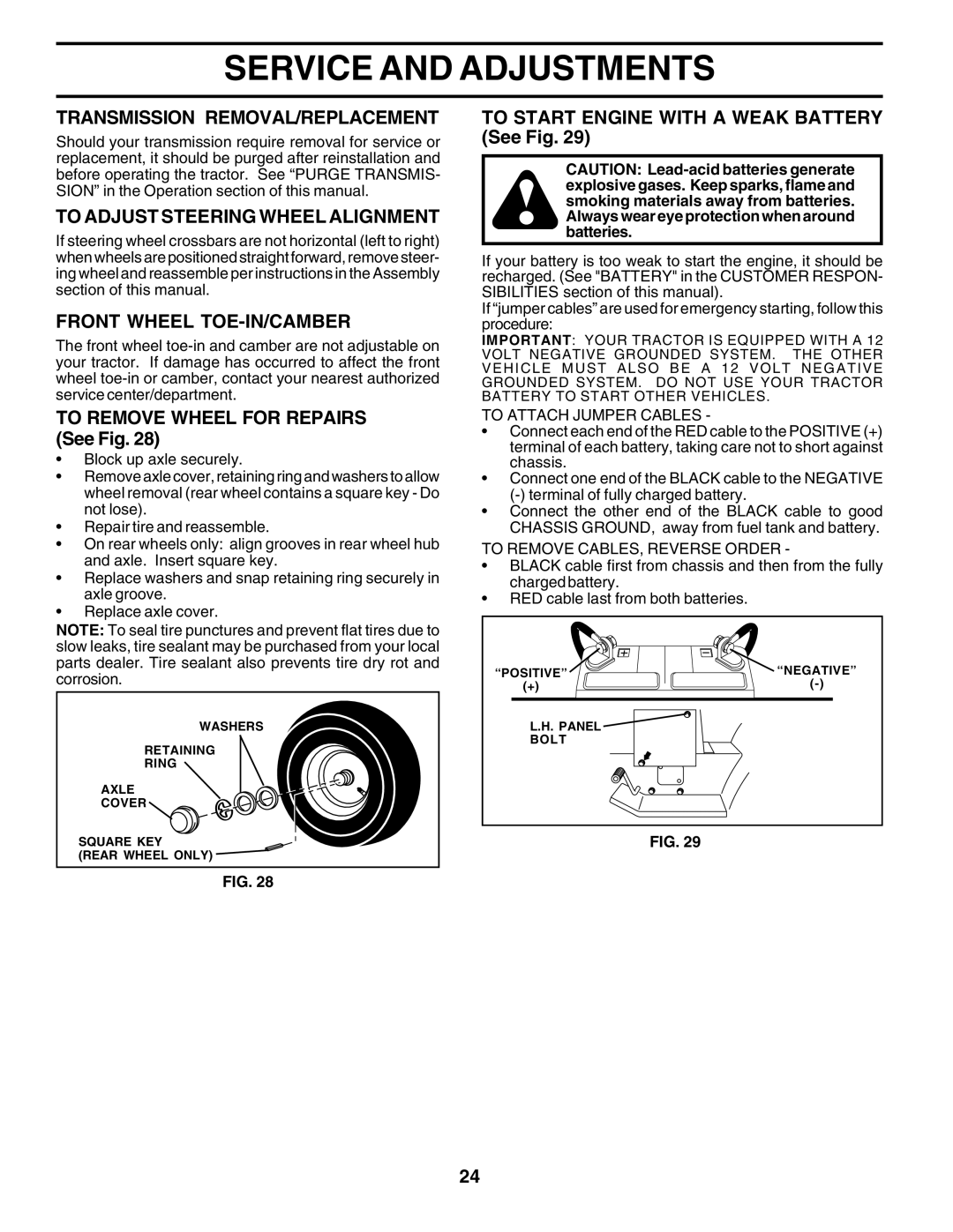 Poulan 180200 owner manual Transmission REMOVAL/REPLACEMENT, To Adjust Steering Wheel Alignment, Front Wheel TOE-IN/CAMBER 