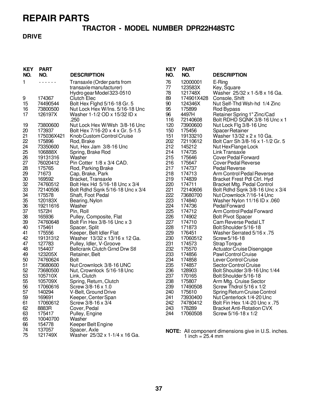 Poulan 180200 owner manual Transaxle Order parts from 