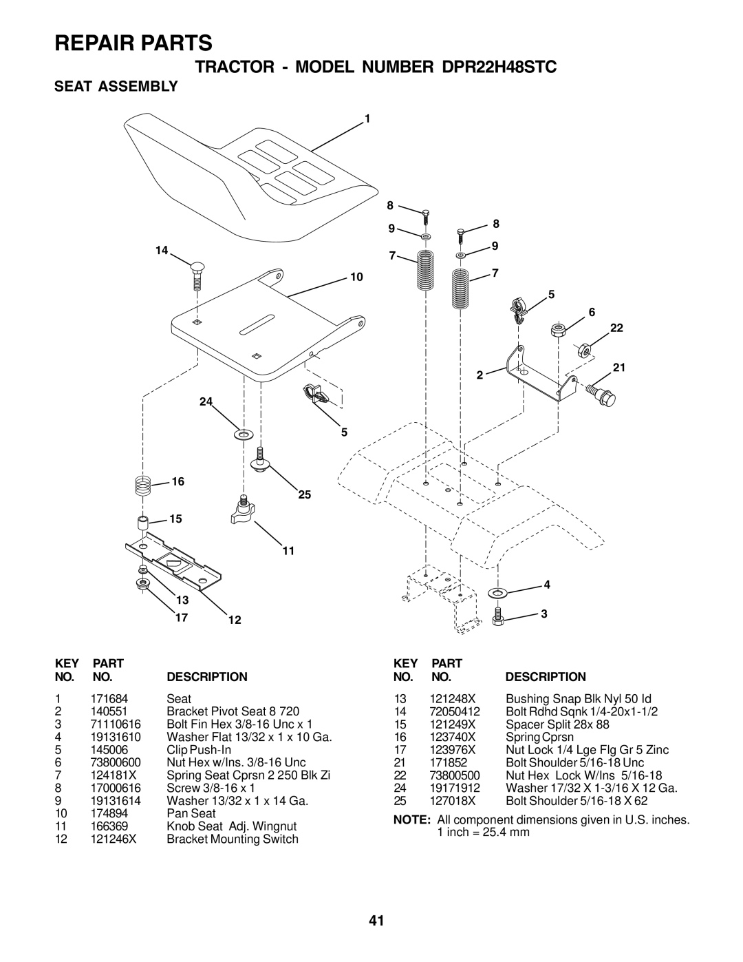 Poulan 180200 owner manual Seat Assembly 