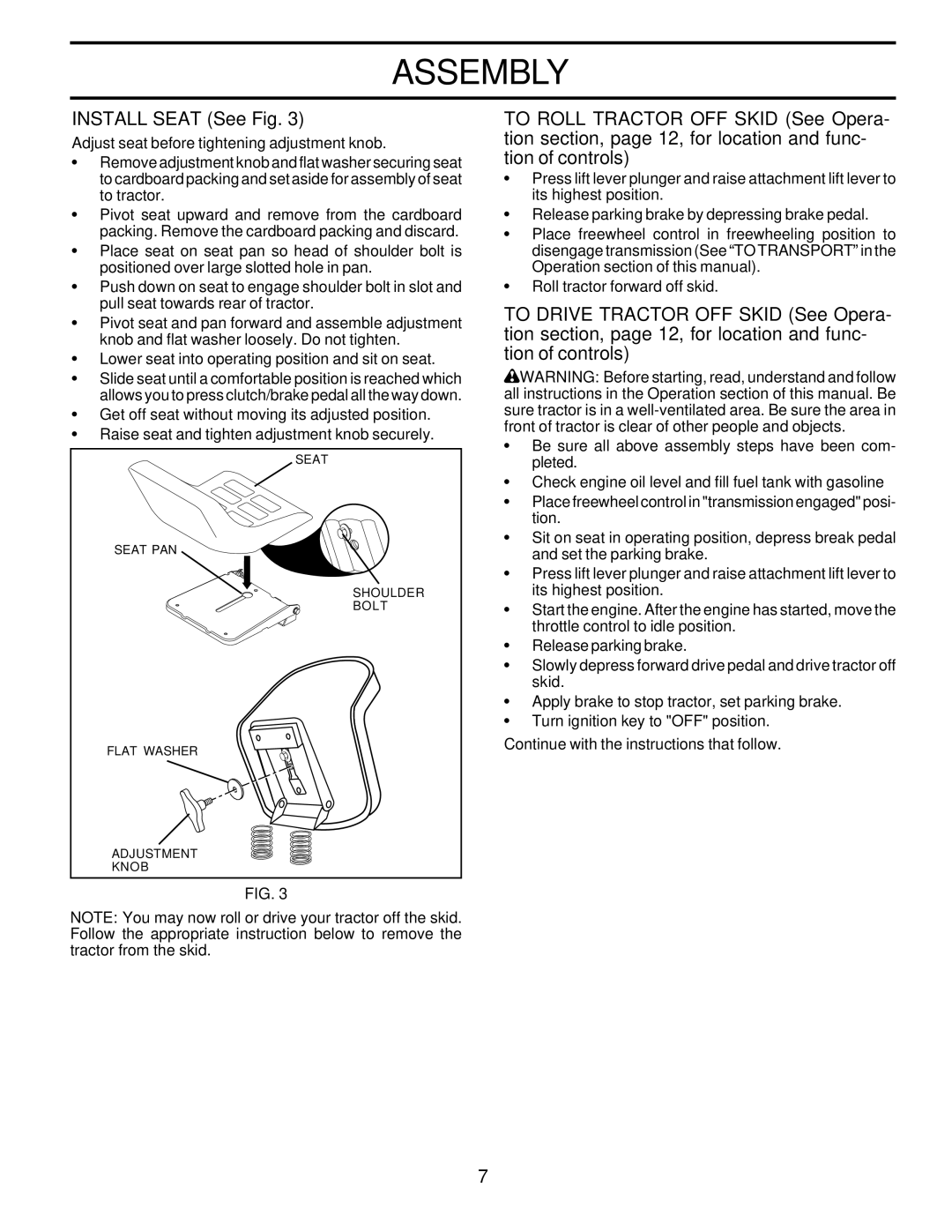 Poulan 180200 owner manual Install Seat See Fig 