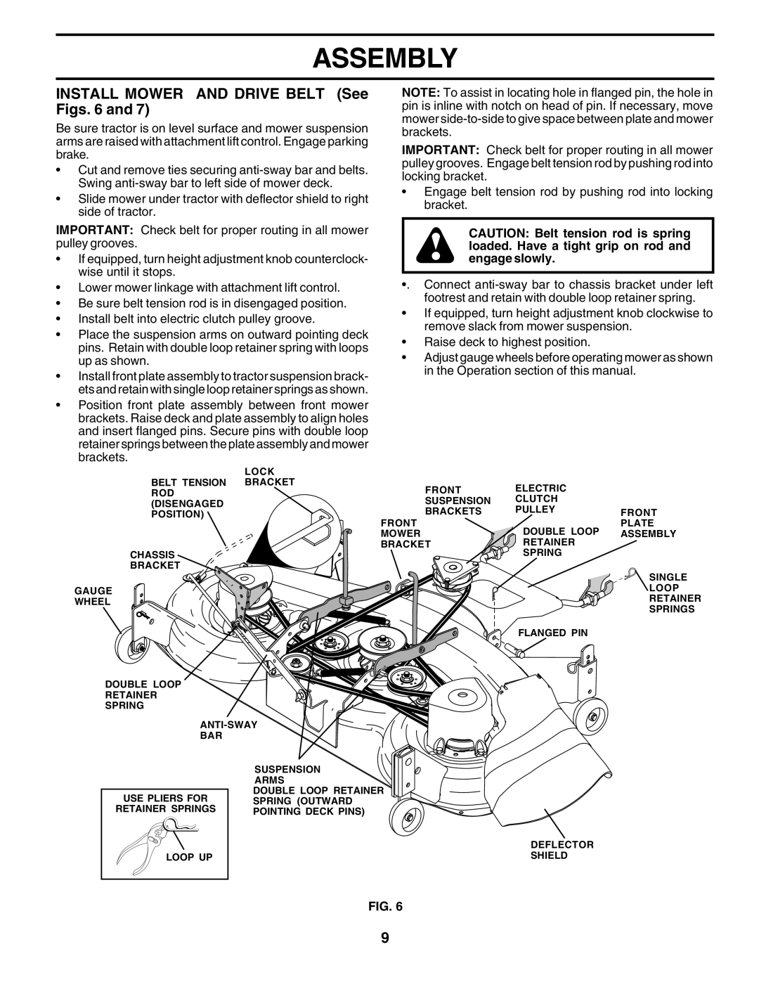 Poulan 180200 owner manual Install Mower and Drive Belt See Figs 