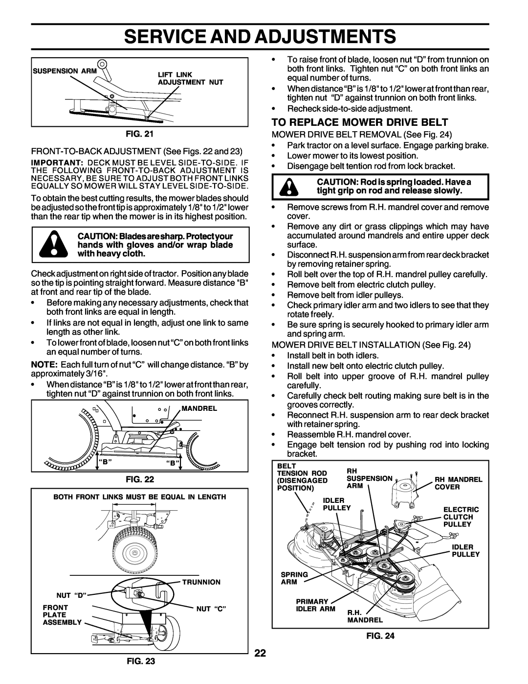 Poulan 180200 owner manual Service And Adjustments, To Replace Mower Drive Belt 