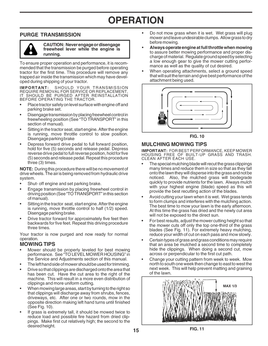 Poulan 180265 owner manual Purge Transmission, Mulching Mowing Tips 