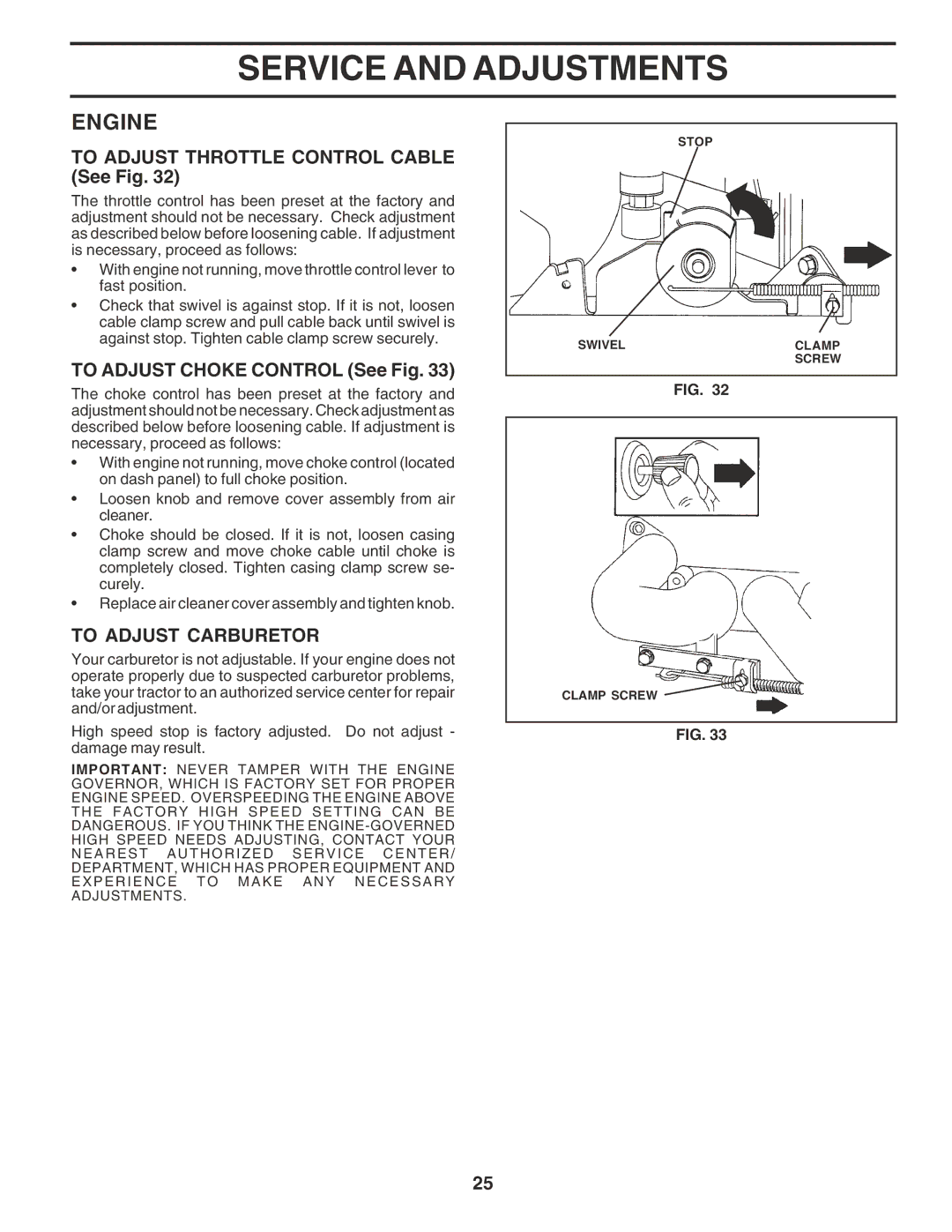 Poulan 180278 owner manual To Adjust Throttle Control Cable See Fig, To Adjust Choke Control See Fig, To Adjust Carburetor 