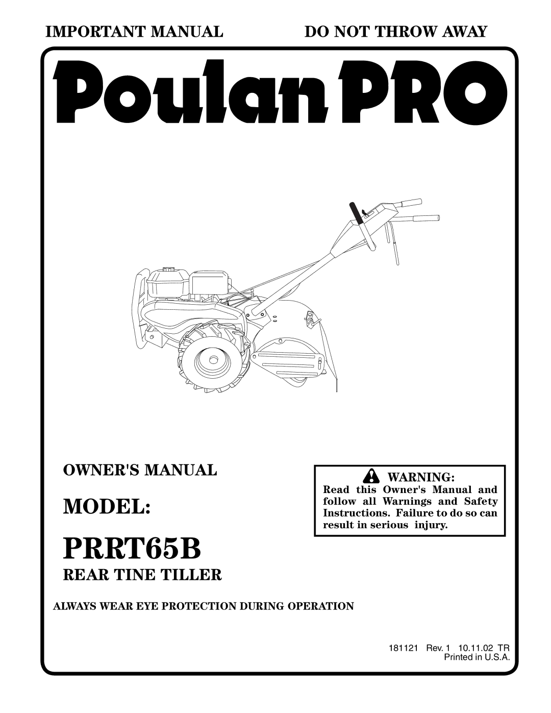 Poulan 181121 owner manual PRRT65B 