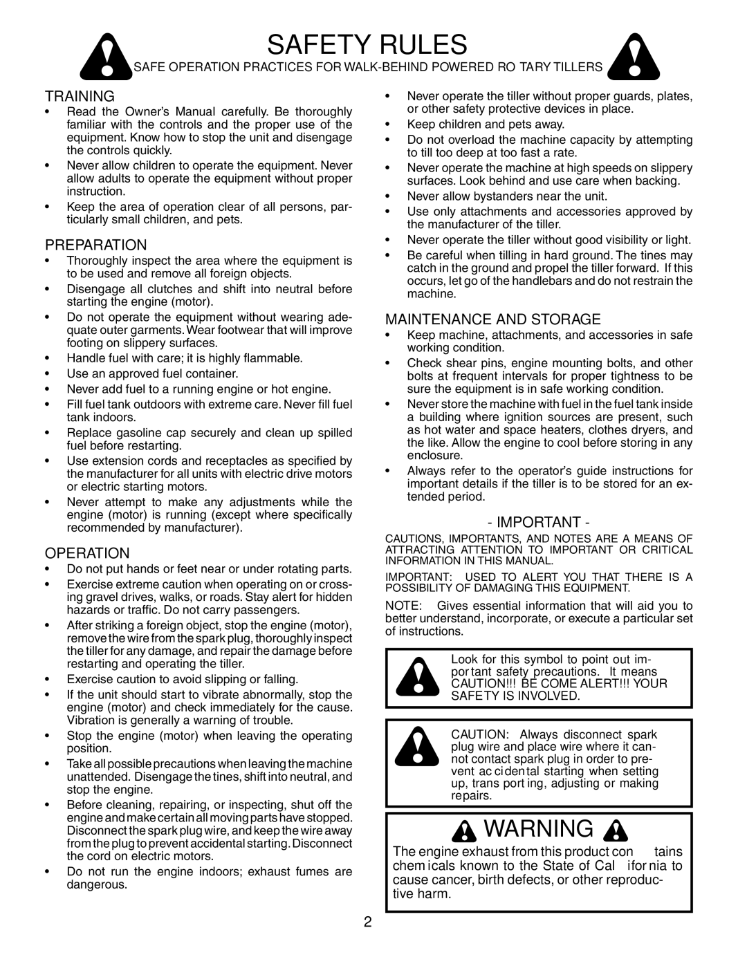 Poulan 181121 owner manual Safety Rules, Training, Preparation, Operation, Maintenance and Storage 