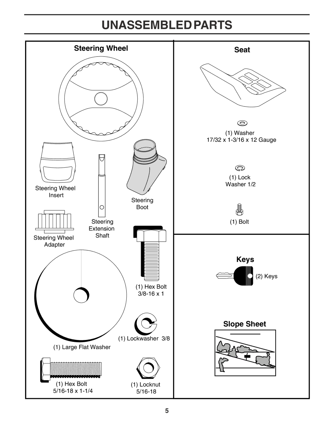 Poulan 181223 manual Unassembled Parts, Steering Wheel 