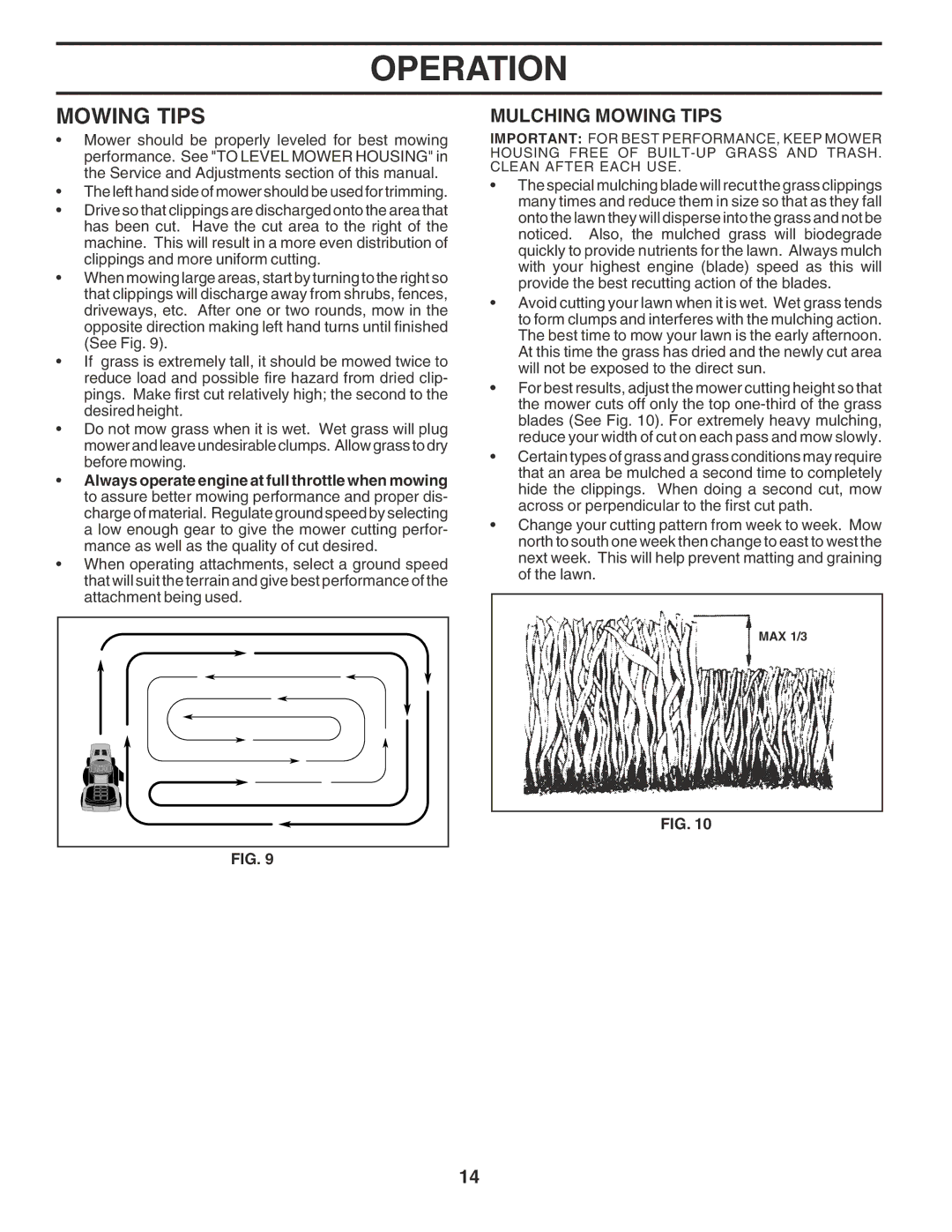 Poulan 181347 owner manual Mulching Mowing Tips 