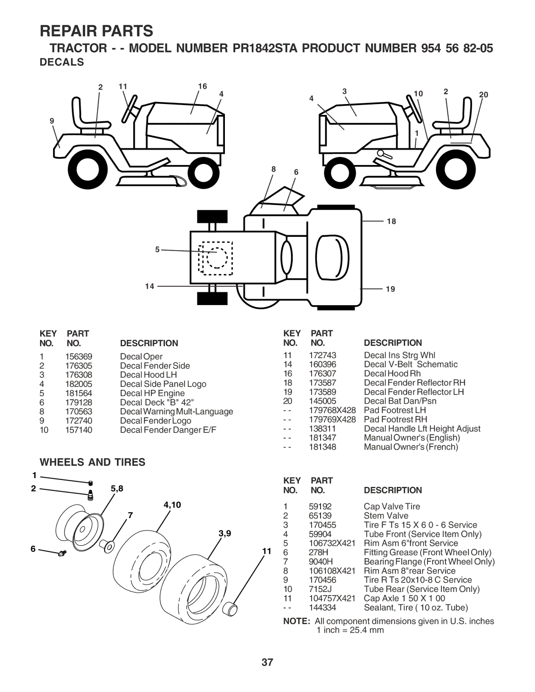 Poulan 181347 owner manual Decals, Wheels and Tires 