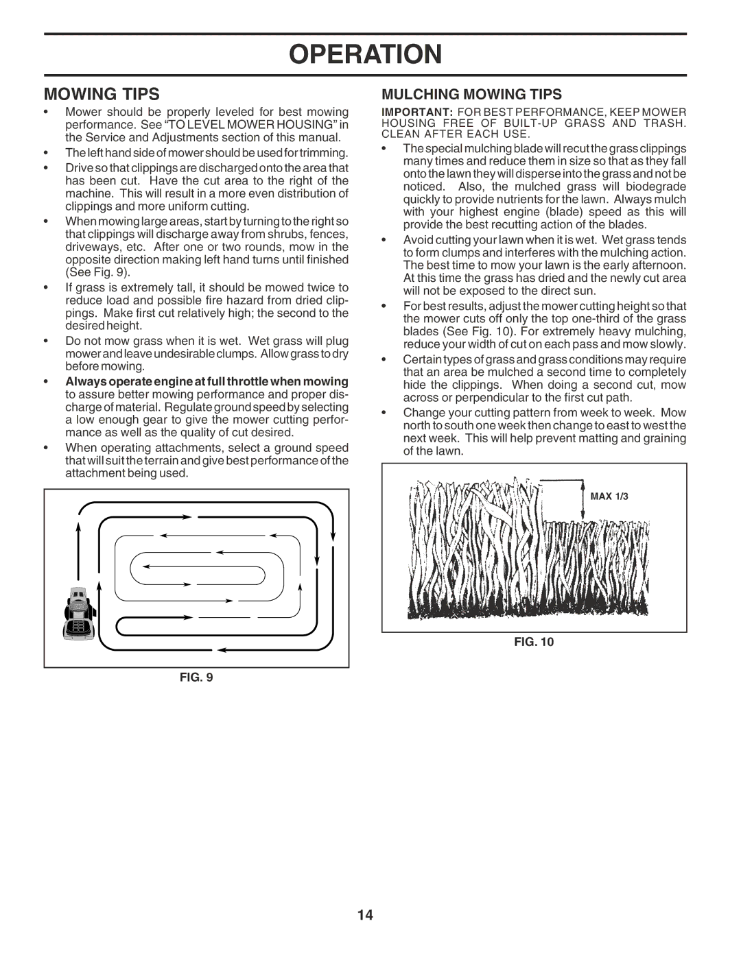 Poulan 181377 owner manual Mulching Mowing Tips 