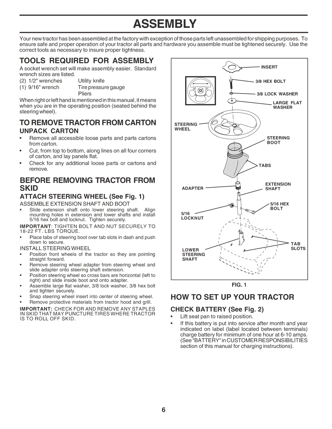 Poulan 181377 Tools Required for Assembly, To Remove Tractor from Carton, Before Removing Tractor from Skid 