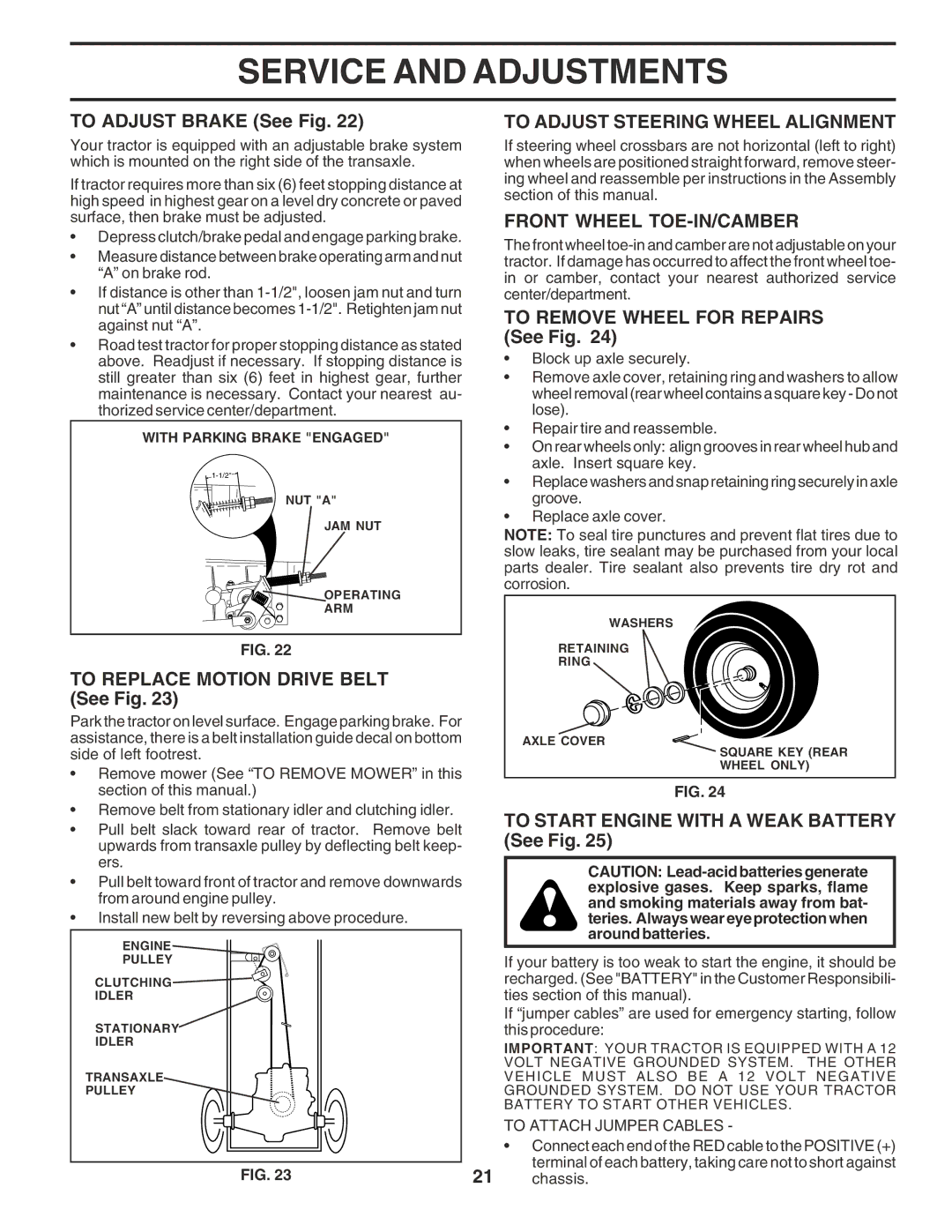 Poulan 182080 manual To Adjust Steering Wheel Alignment, Front Wheel TOE-IN/CAMBER 