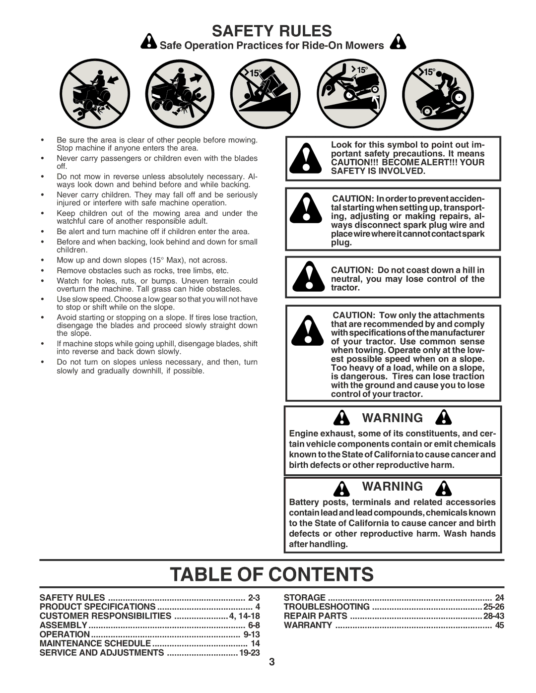 Poulan 182080 manual Table of Contents 