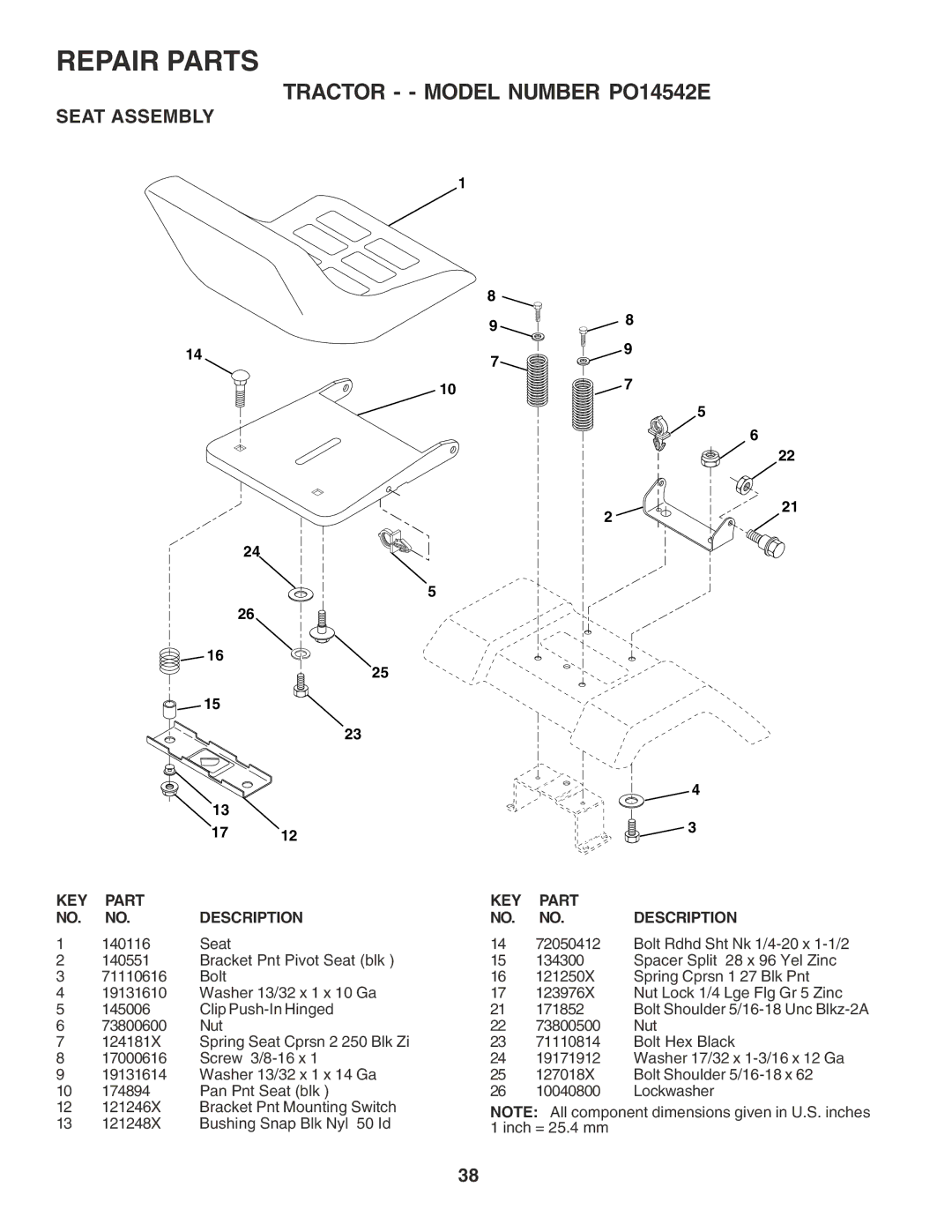 Poulan 182080 manual Seat Assembly 