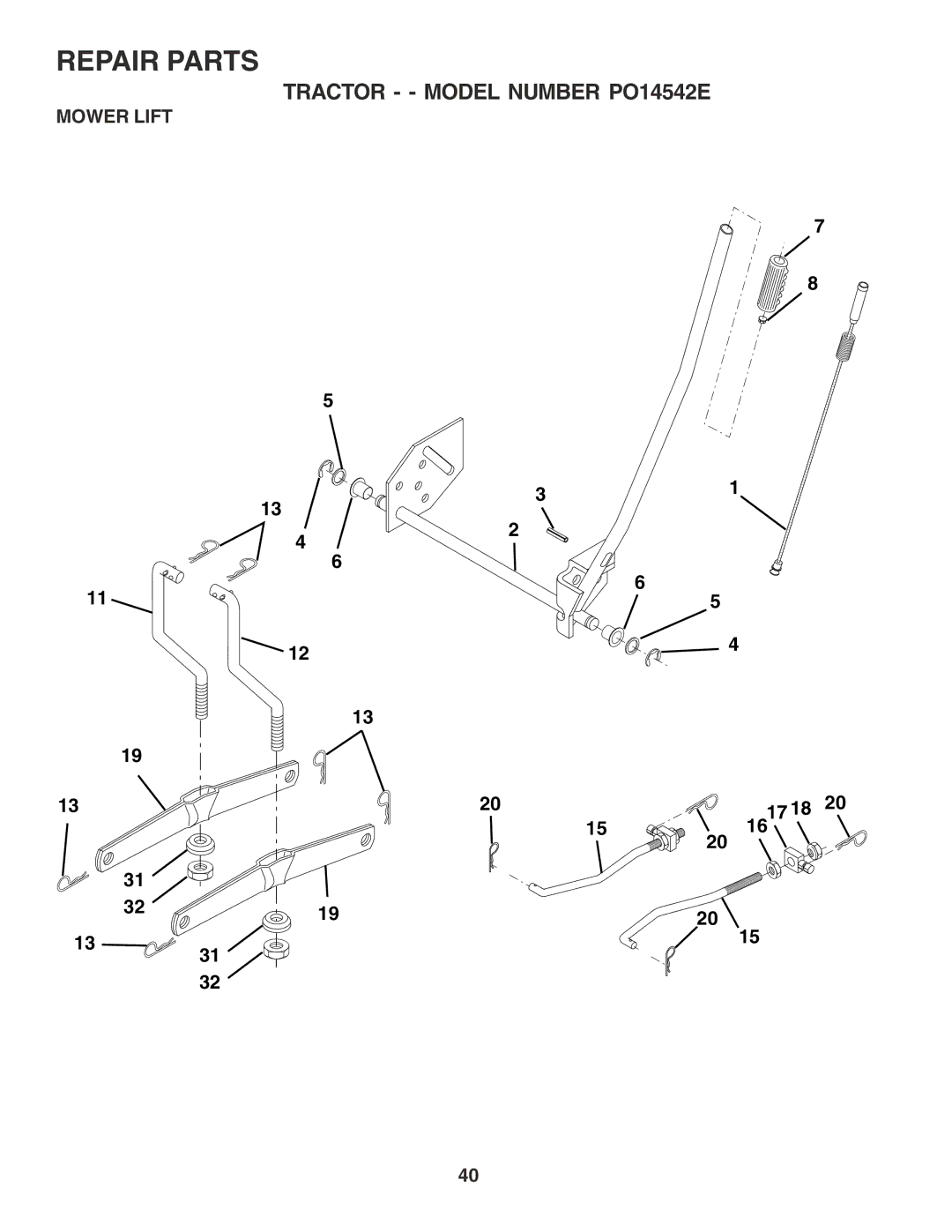 Poulan 182080 manual Mower Lift 