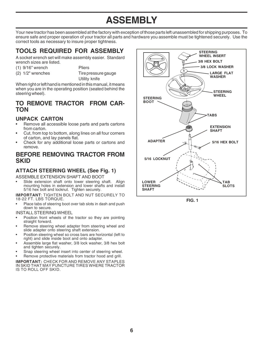 Poulan 182080 manual Tools Required for Assembly, To Remove Tractor from CAR- TON, Before Removing Tractor from Skid 