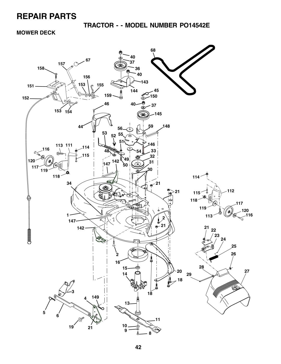 Poulan 182080 manual Mower Deck, Repair Parts, TRACTOR - - MODEL NUMBER PO14542E 