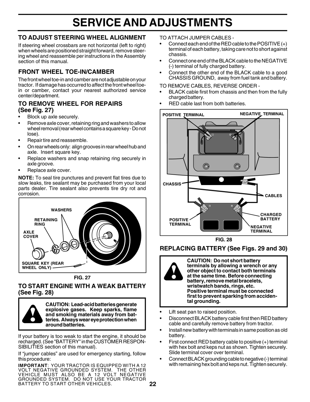 Poulan 182490 To Adjust Steering Wheel Alignment, Front Wheel TOE-IN/CAMBER, To Remove Wheel for Repairs See Fig 