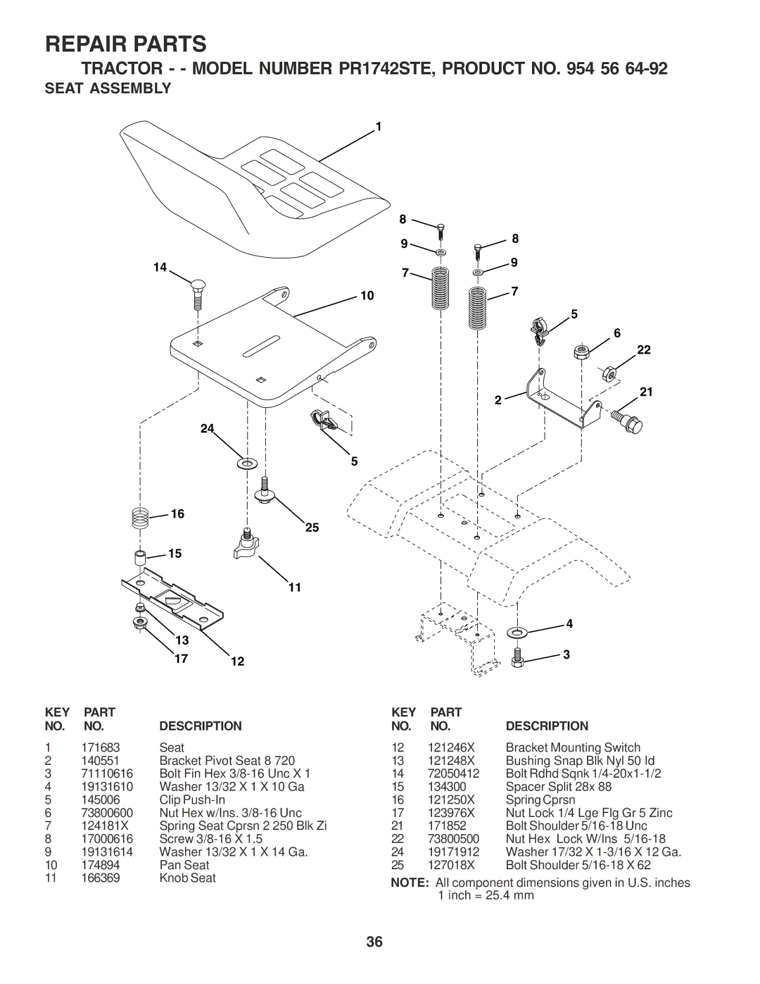 Poulan 182490 owner manual Seat Assembly 