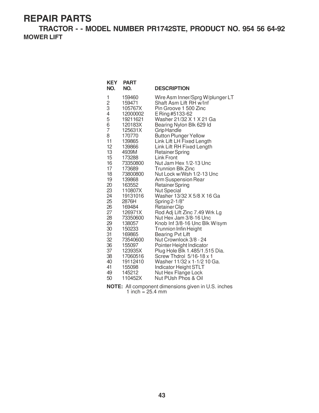 Poulan 182490 owner manual Wire Asm Inner/Sprg W/plunger LT 