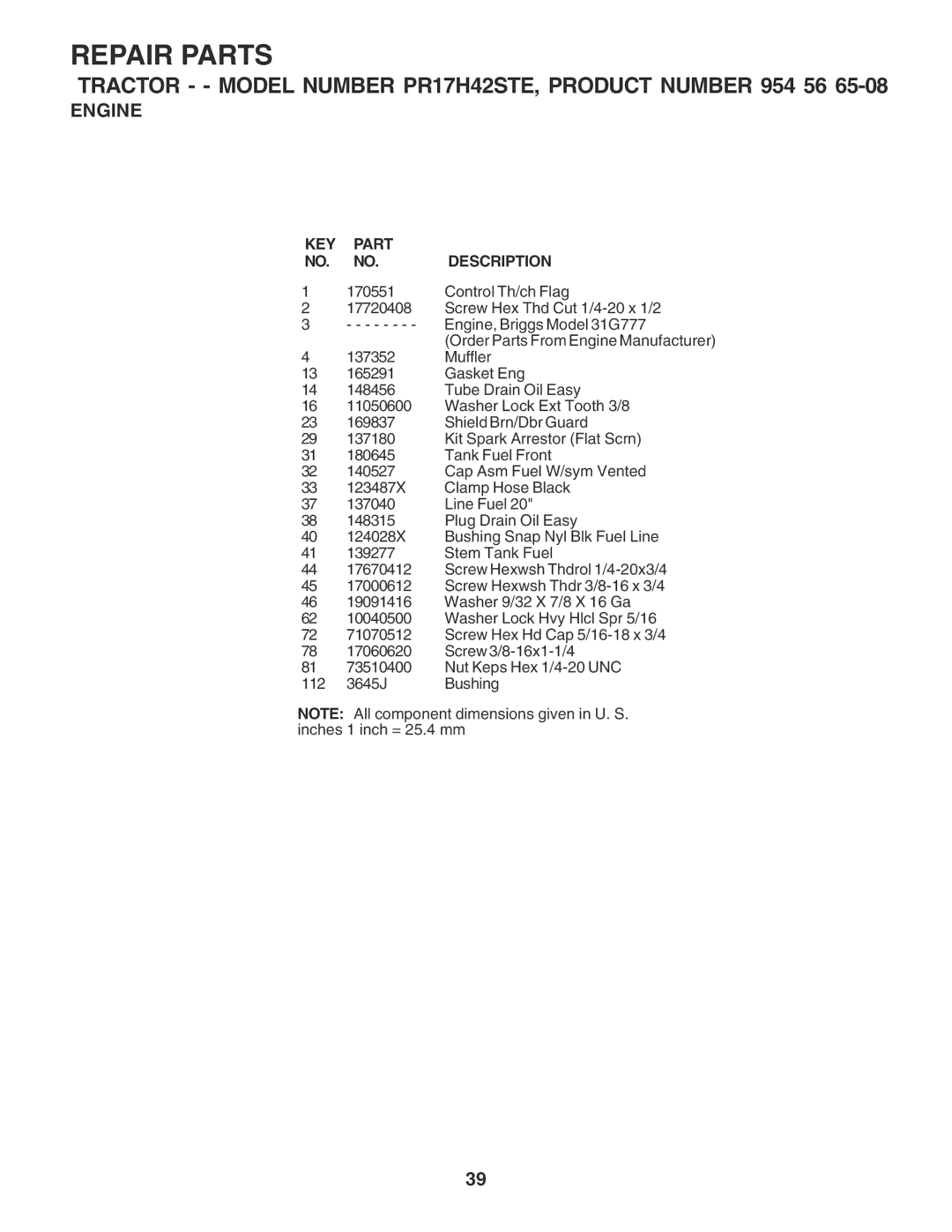 Poulan 182705 owner manual Control Th/ch Flag 