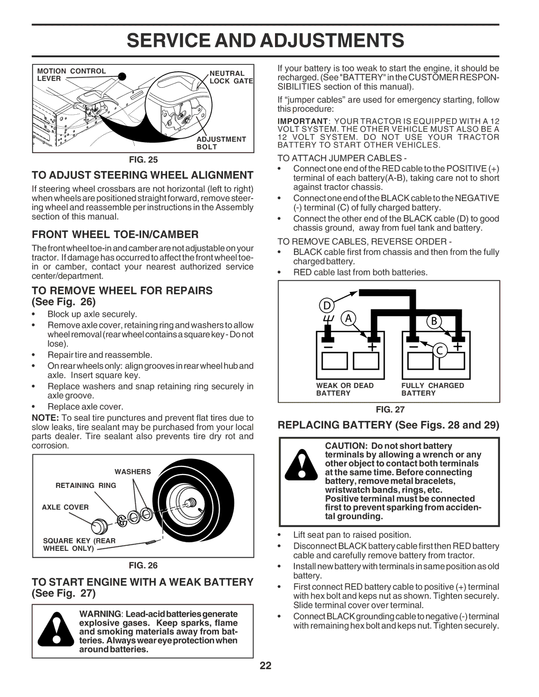 Poulan 183041 To Adjust Steering Wheel Alignment, Front Wheel TOE-IN/CAMBER, To Remove Wheel for Repairs See Fig 