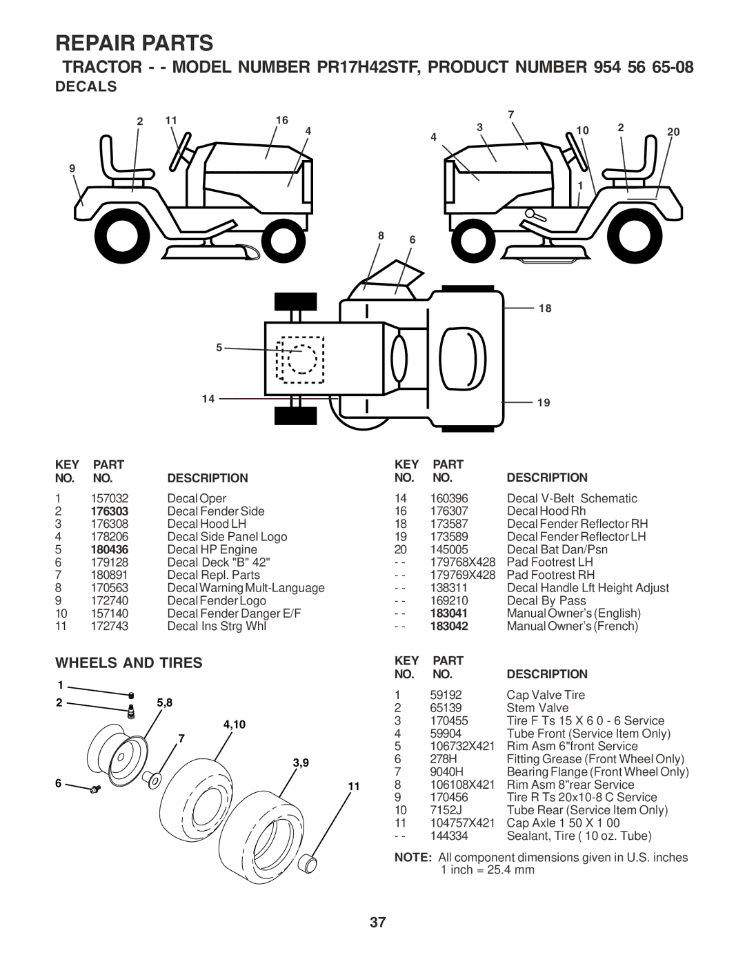 Poulan 183041 owner manual Decals, Wheels and Tires 