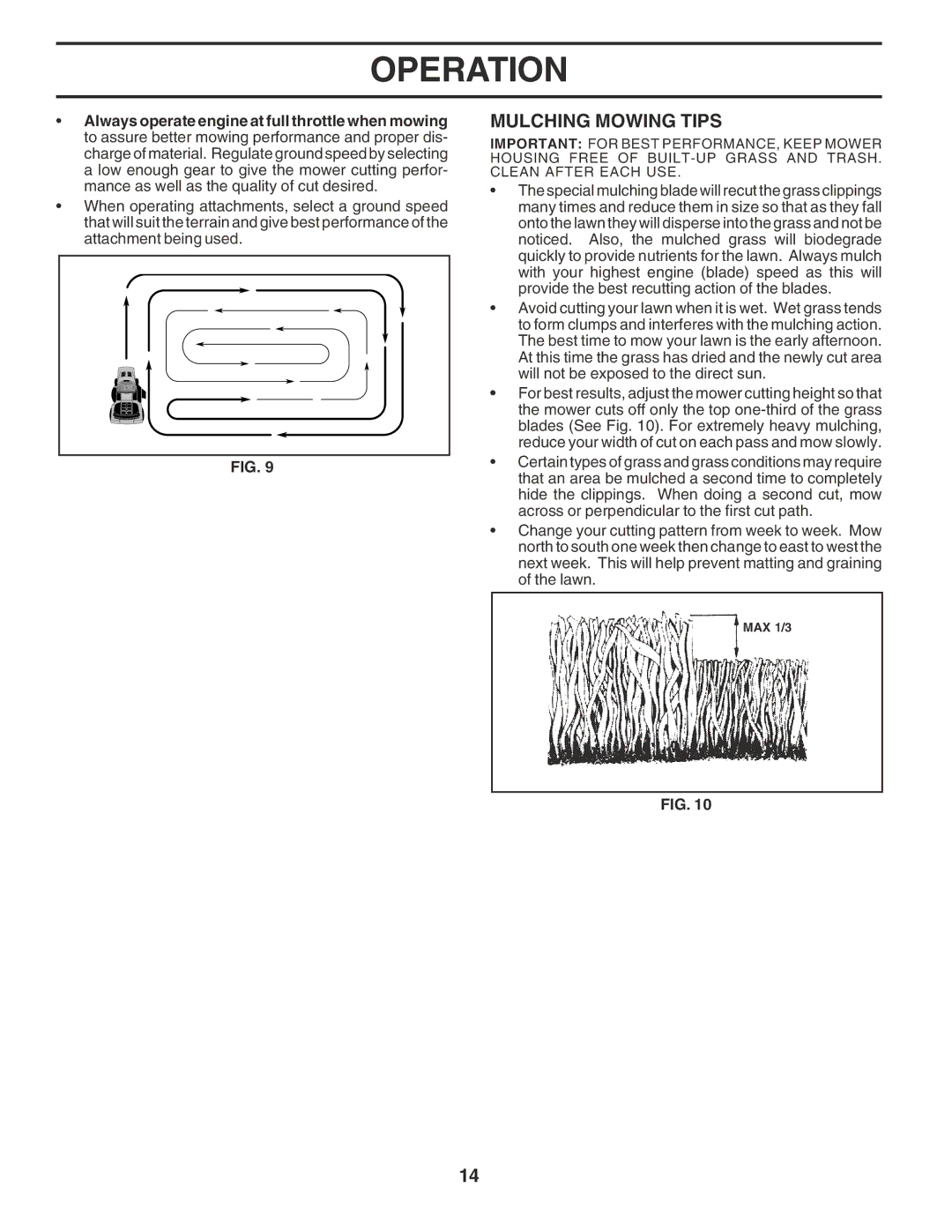 Poulan 183044 owner manual Mulching Mowing Tips 