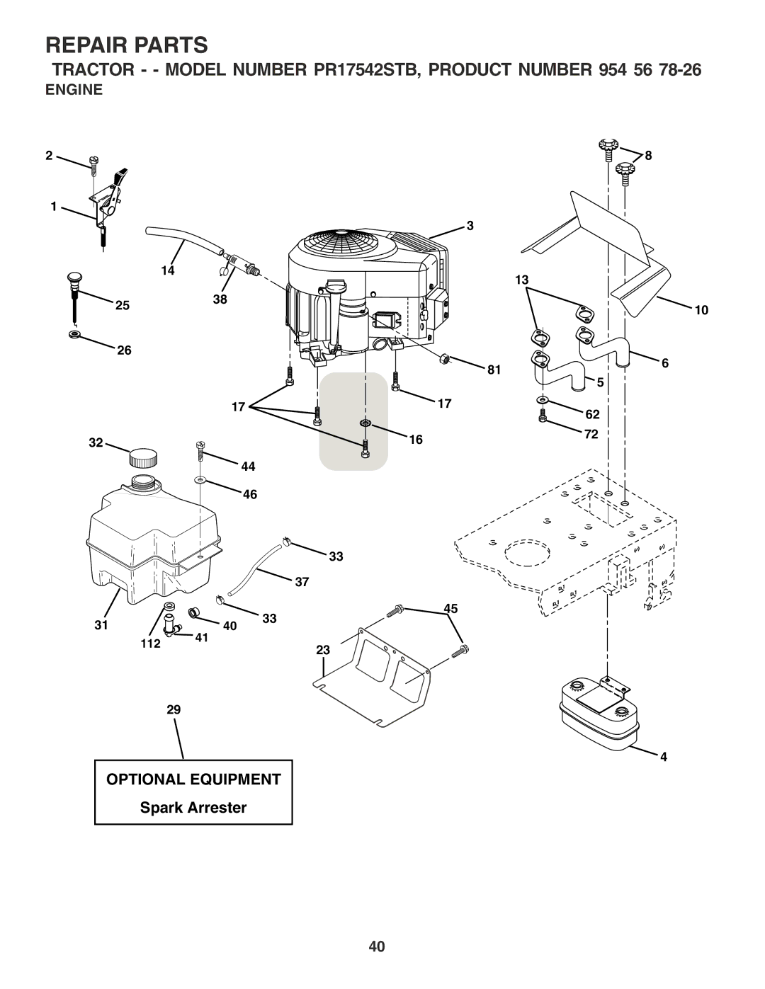 Poulan 183044 owner manual Engine, Optional Equipment, Spark Arrester 