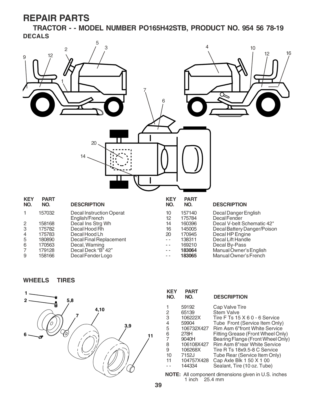 Poulan 183064 manual Decals, Wheels & Tires 