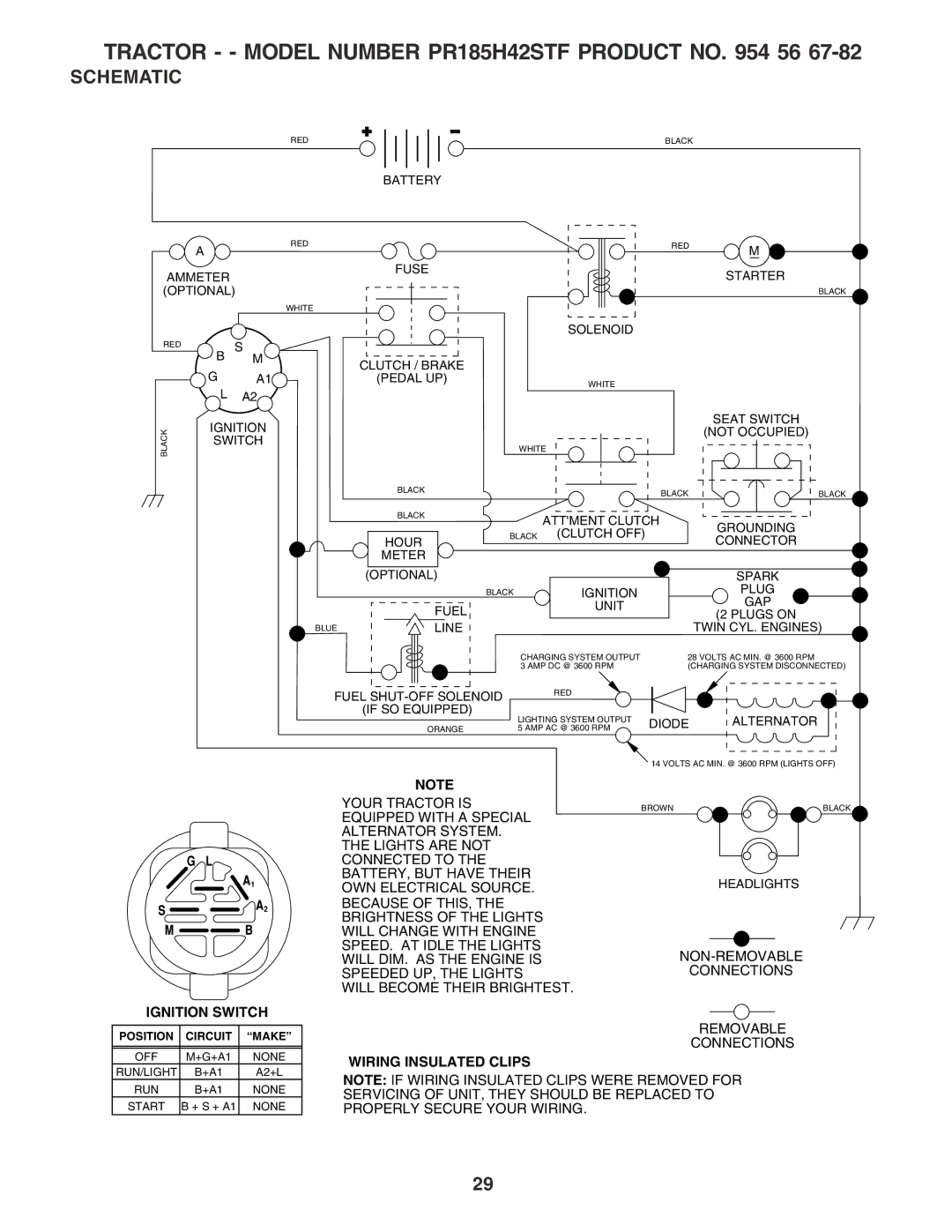 Poulan PR185G42STF, 183111 owner manual Tractor - Model Number PR185H42STF Product no 56, Schematic 