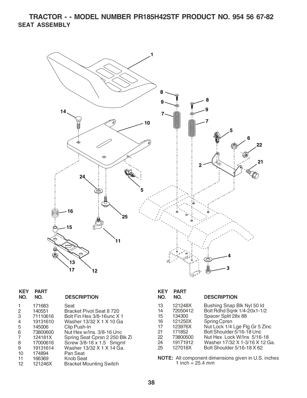 Poulan 183111, PR185G42STF owner manual Seat Assembly 