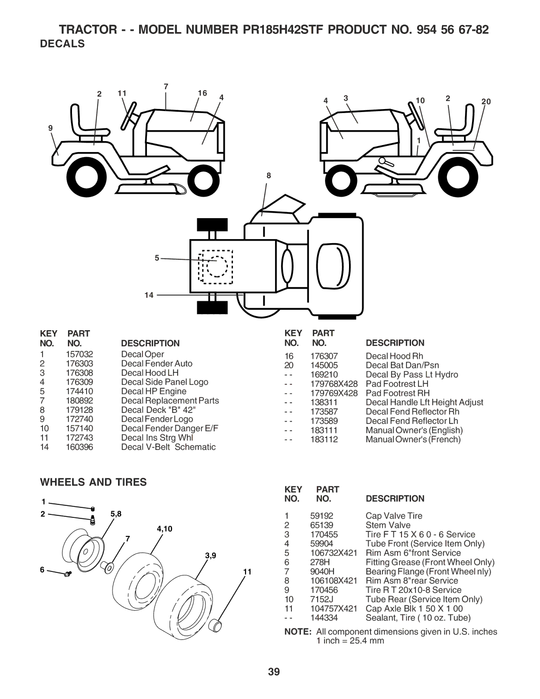 Poulan PR185G42STF, 183111 owner manual Decals, Wheels and Tires 