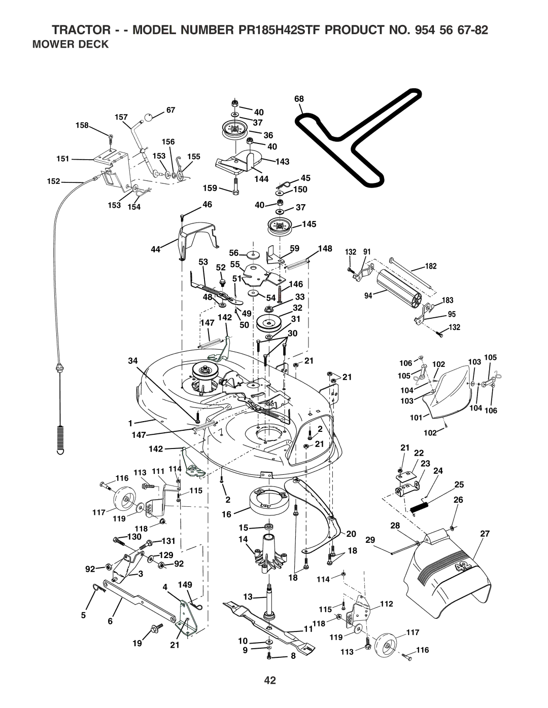 Poulan 183111, PR185G42STF owner manual Mower Deck 