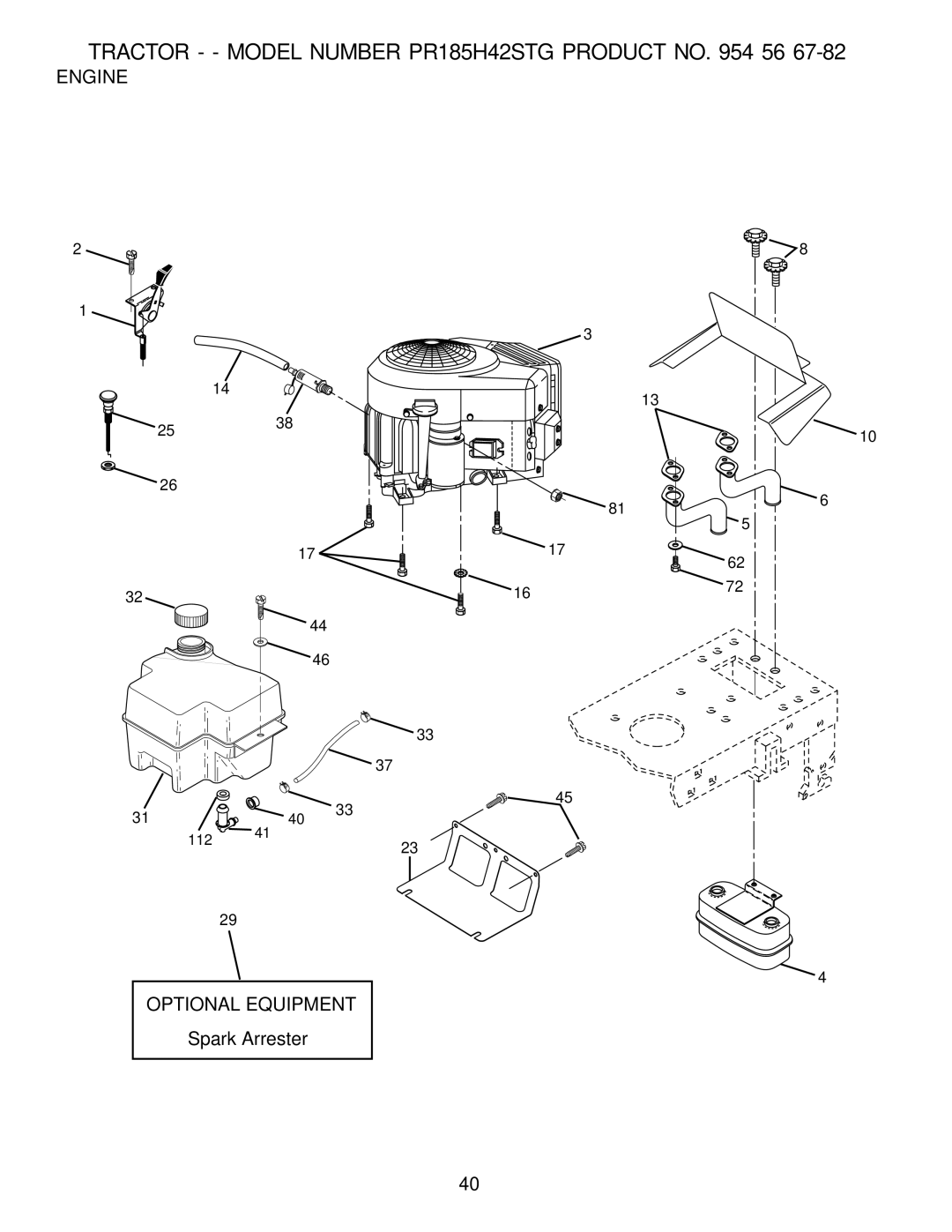 Poulan 183113 owner manual Engine, Optional Equipment, Spark Arrester 