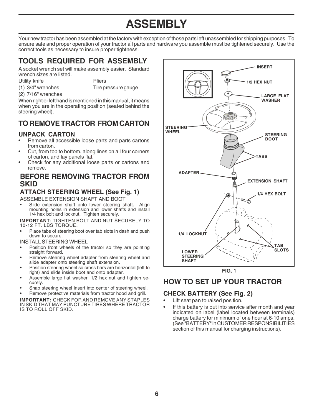 Poulan 183113 Tools Required for Assembly, To Remove Tractor from Carton, Before Removing Tractor from Skid 